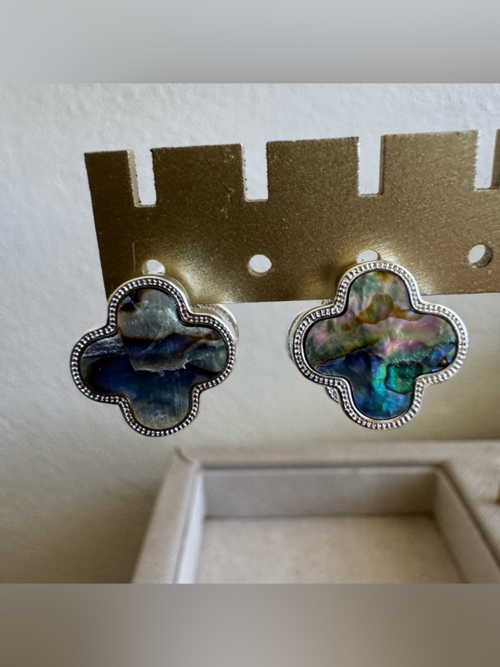 925 Sterling Silver Clover Abalone Shell Earrings